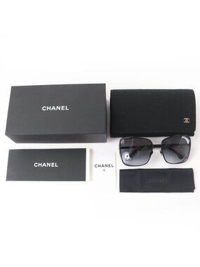 Chanel Logo Square Sunglasses Eyewear Black with Case